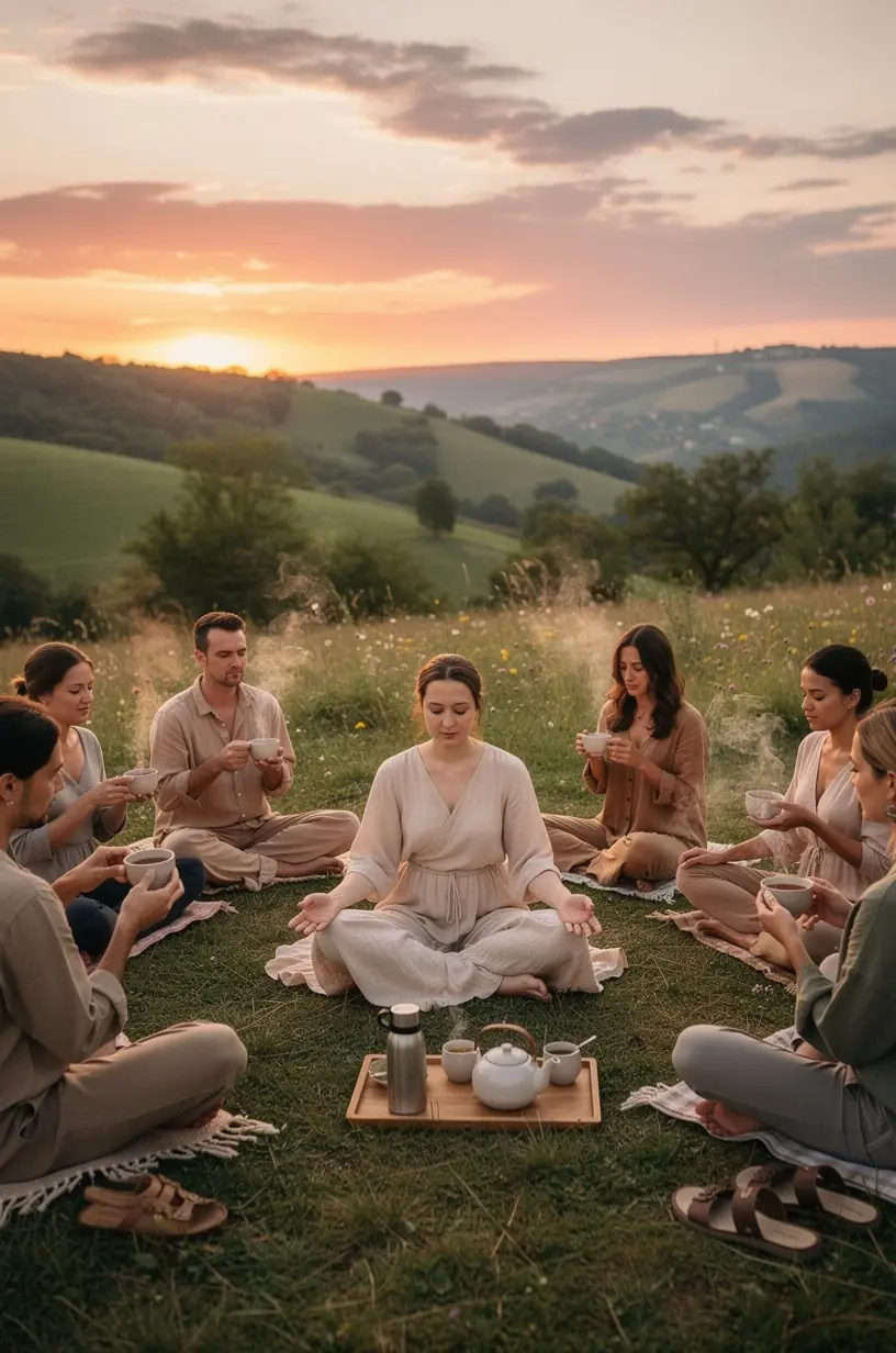 Kiegyensúlyozott étrend és teás csésze egy asztalon, amely a tudatos hidratációt és ízületápolást mutatja be